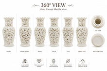 Hand-carved marble jaali vase shown from multiple angles