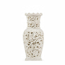 Hand-carved marble jaali vase, front view