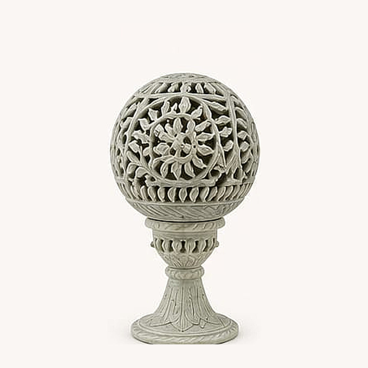Hand-carved marble jaali lamp, front view